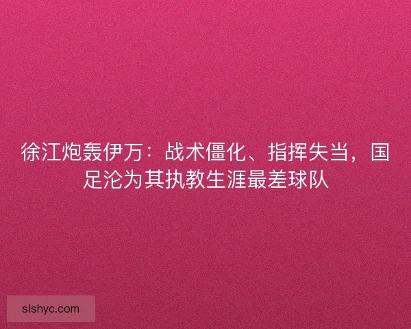 徐江炮轰伊万：战术僵化、指挥失当，国足沦为其执教生涯最差球队
